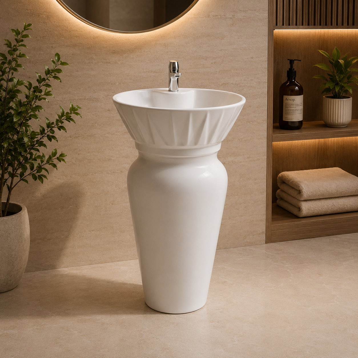 One Piece Wash Basin 2137 1 YUBATH ceramic bathroom fixtures lifestyle display