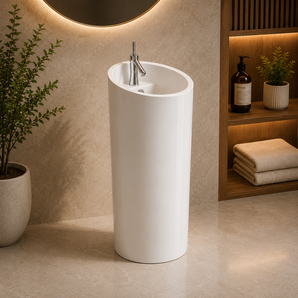 One Piece Wash Basin 2136 1 YUBATH sanitary ware showroom display for modern bathroom
