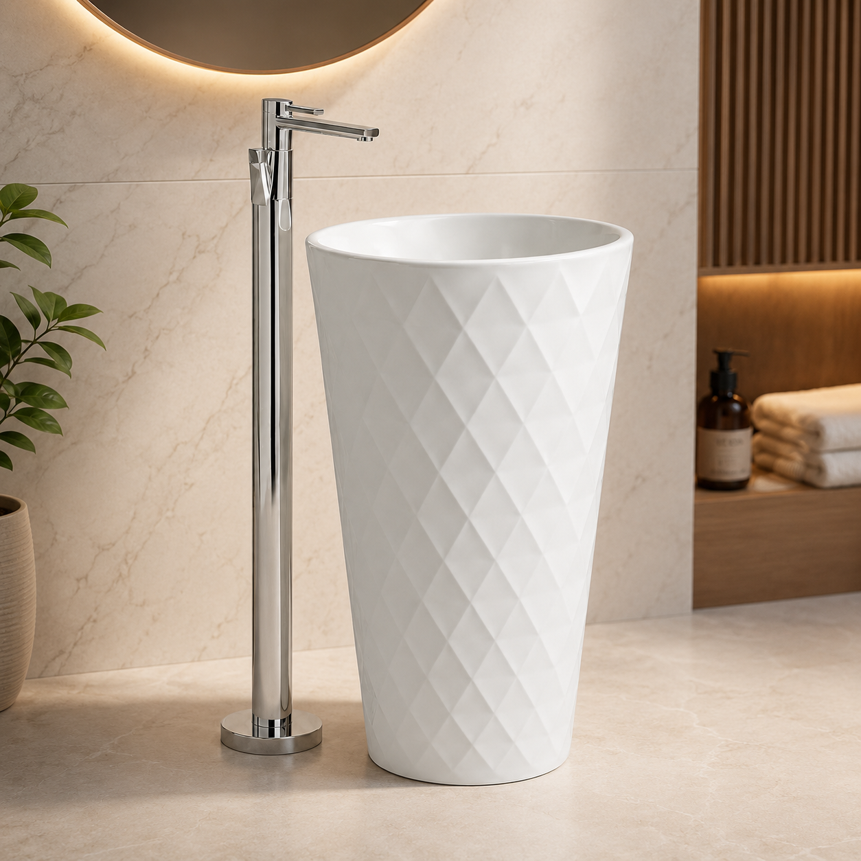One Piece Wash Basin 219 1 YUBATH ceramic bathroom fixtures lifestyle display