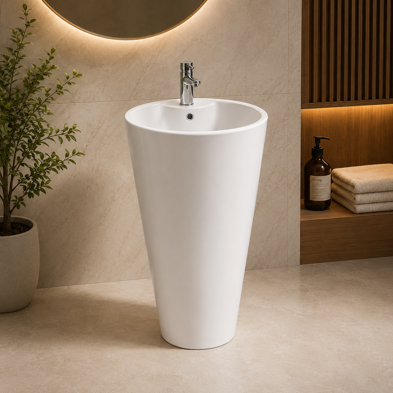 One Piece Wash Basin 2123 1 YUBATH sanitary ware showroom display for modern bathroom