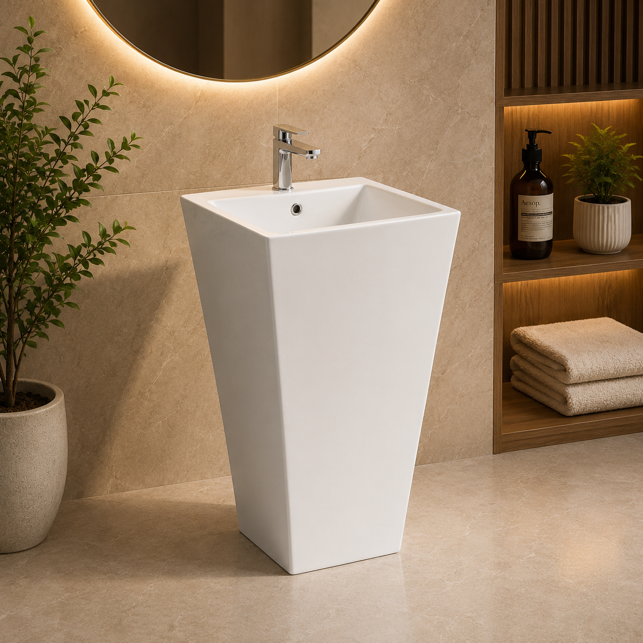 One Piece Wash Basin 2131 1 YUBATH ceramic bathroom fixtures lifestyle display