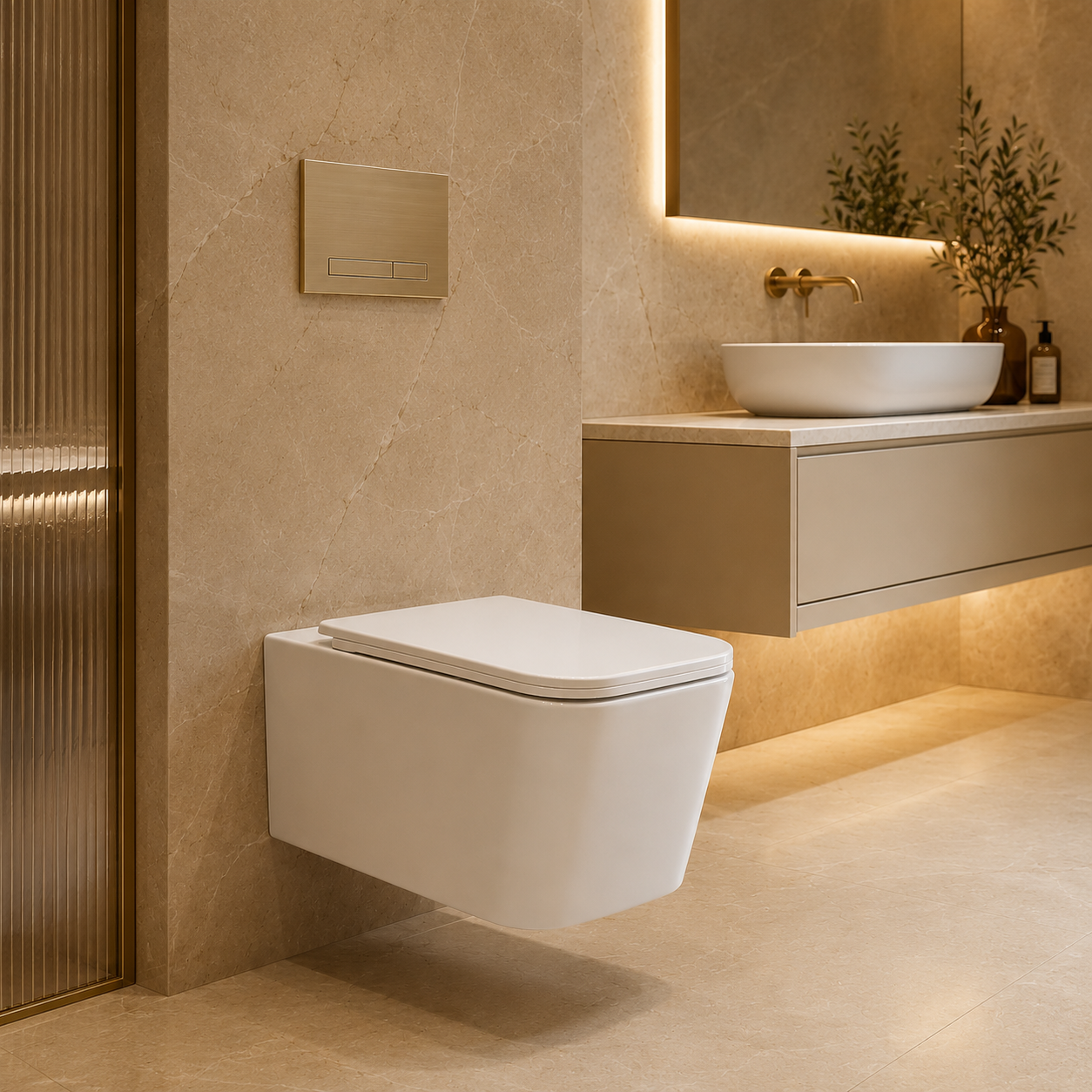 Wall Hung WC Commode 1122 1 YUBATH modern wash basin and bathroom product display