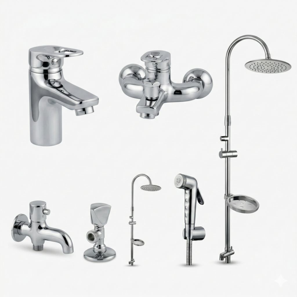 Complete Bathroom Fittings Set Pakistan by YUBATH in luxury chrome finish