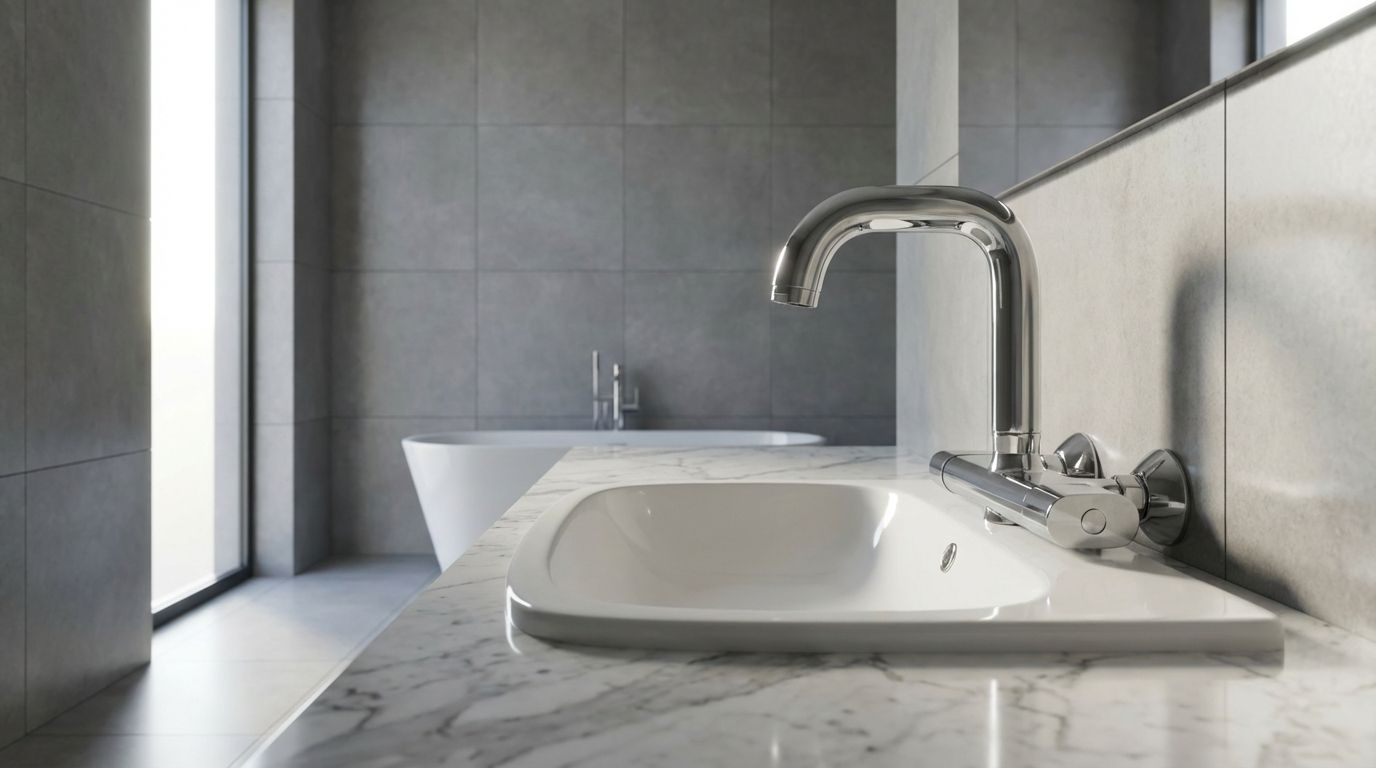 Wall Mounted Sink Mixer 3002 1 YUBATH modern wash basin and bathroom product display