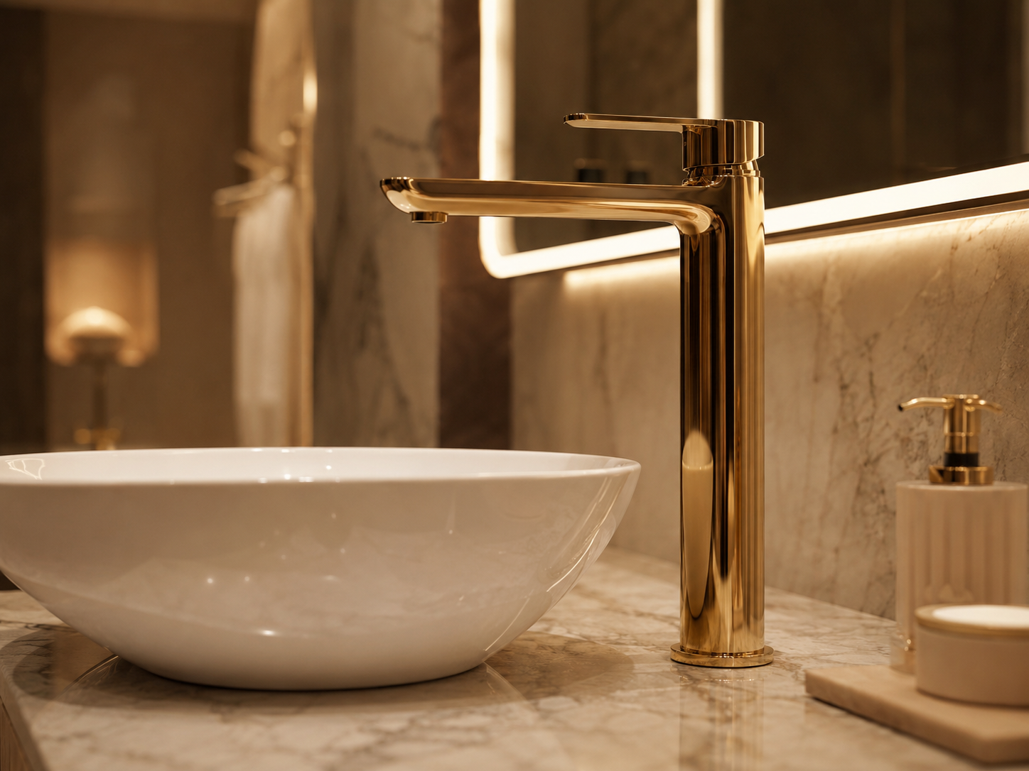 Bathroom Fittings Pakistan 1 YUBATH basin and vanity mixer finished in brushed brass