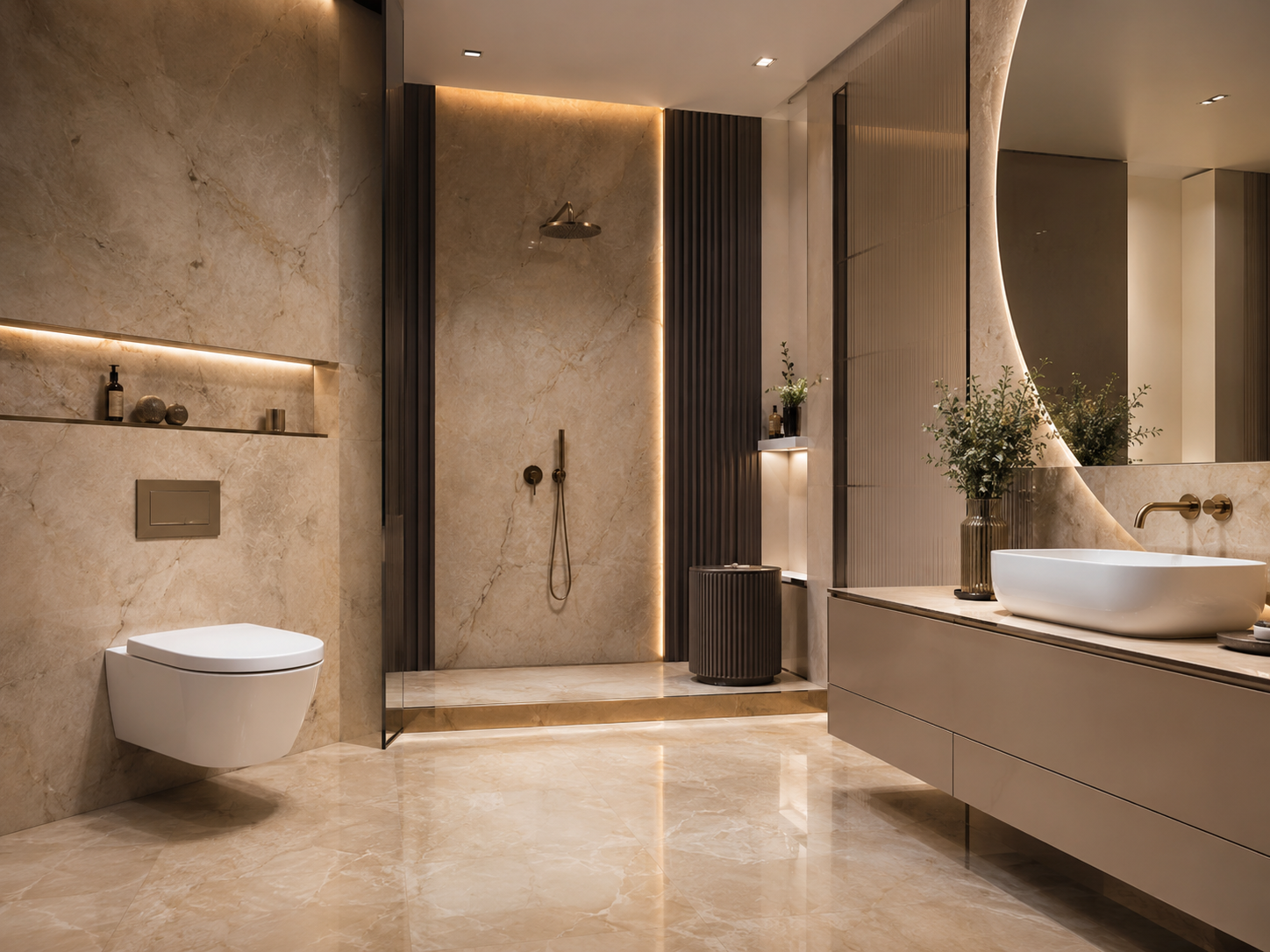 YUBATH vanity and tile pairing in a luxury bathroom